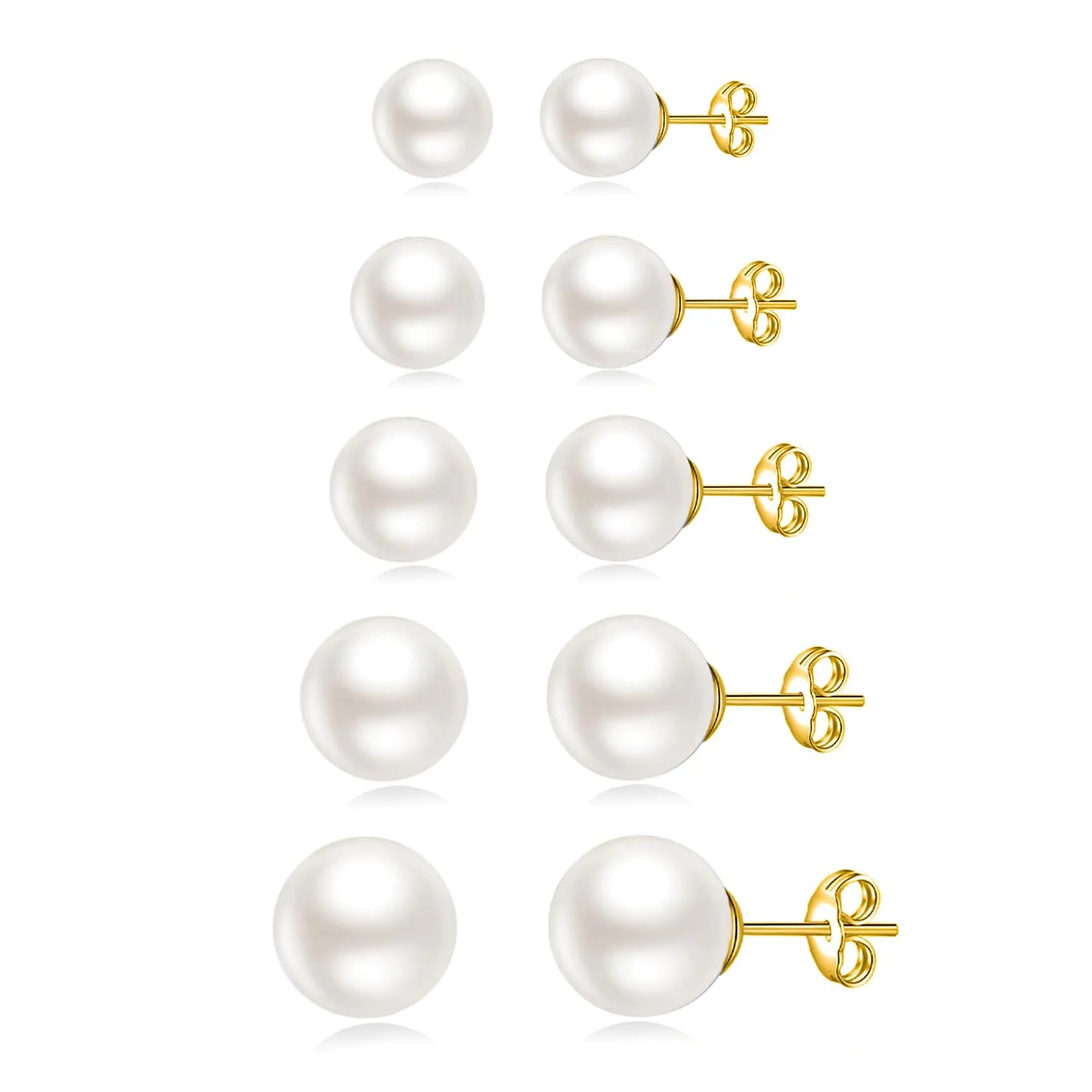 JINEAR 5 Pairs Pearl Earrings Set 14k Gold