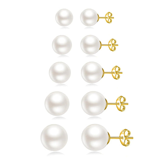 JINEAR 5 Pairs Pearl Earrings Set 14k Gold